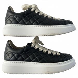 Goccia Italian Shoes Quilted Leather Platform Sneaker - Black/White 7.5